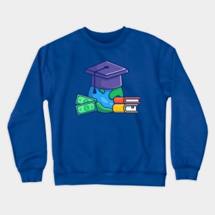 Scholarship, World, Graduation Cap, Money And Book Cartoon Crewneck Sweatshirt